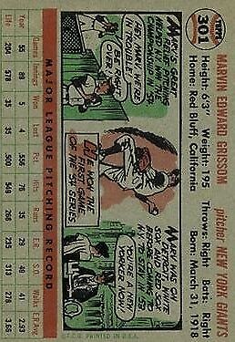 1956 Topps #301 Marv Grissom - NM