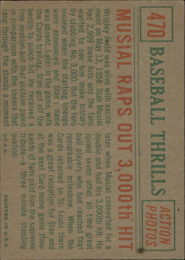 1959 Topps #470 Stan Musial BT 3000 Hits - Vg+