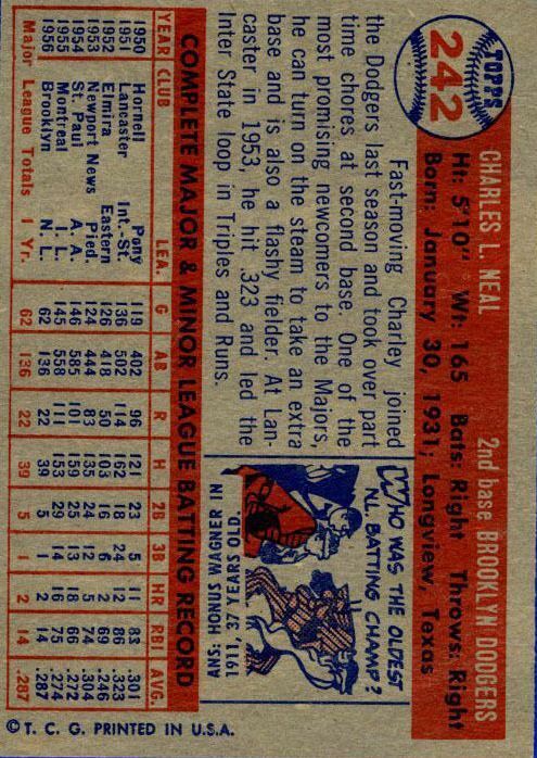 1957 Topps #242 Charlie Neal - NM