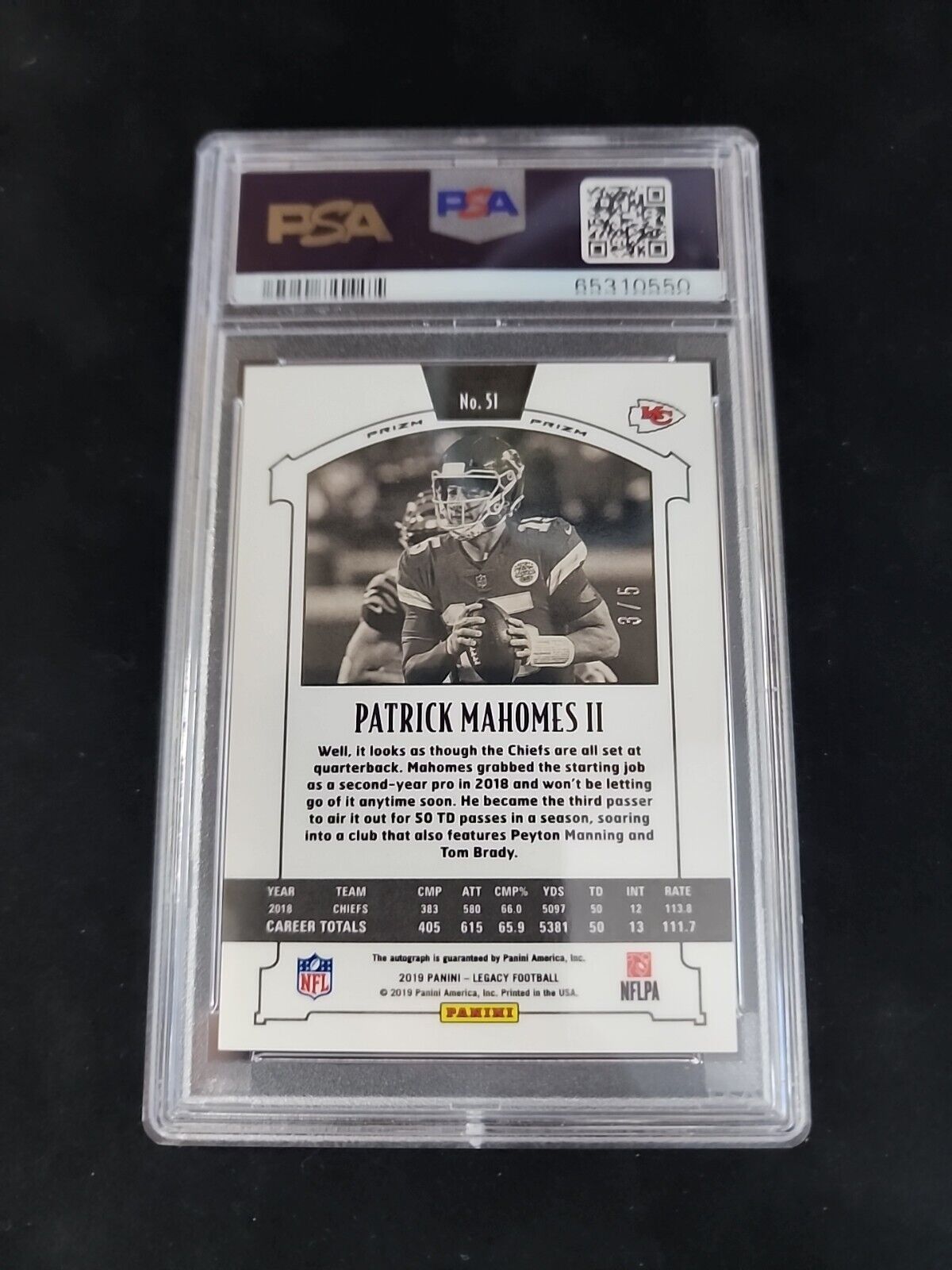 2019 Panini Legacy Premium Penmanship BRONZE #51 Mahomes /5! PSA 1O