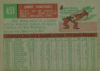 1959 Topps #451 Jimmy Constable RC - NM
