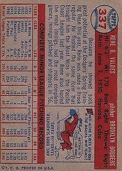 1957 Topps #337 Rene Valdes RC - Vg+