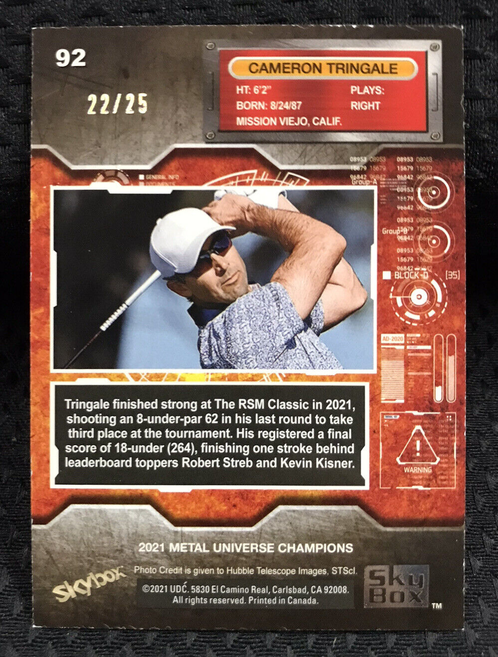 2021 Skybox Metal Universe Champions CAMERON TRINGALE Blue PMG #22/25 GOLF SSP