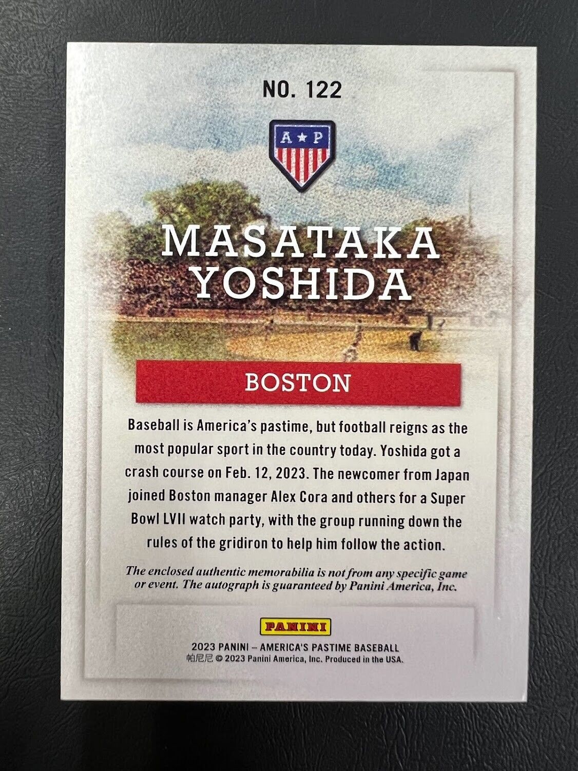 Masataka Yoshida 2023 Panini Chronicles Americas Pastime Rookie Patch Auto /75 J