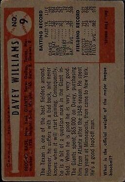 1954 Bowman #9 Dave Williams - NM