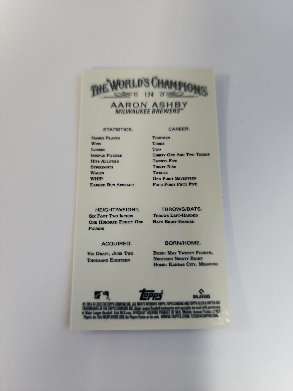 Aaron Ashby 2022 Allen & Ginter Chrome Mini #174 Refractor RC