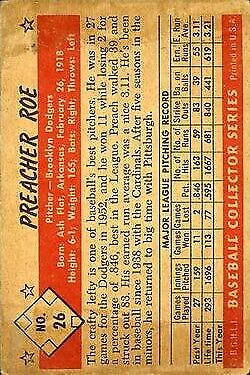 1953 Bowman Black and White #26 Preacher Roe - VG-EX