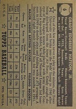 1952 Topps #6 Grady Hatton - GOOD