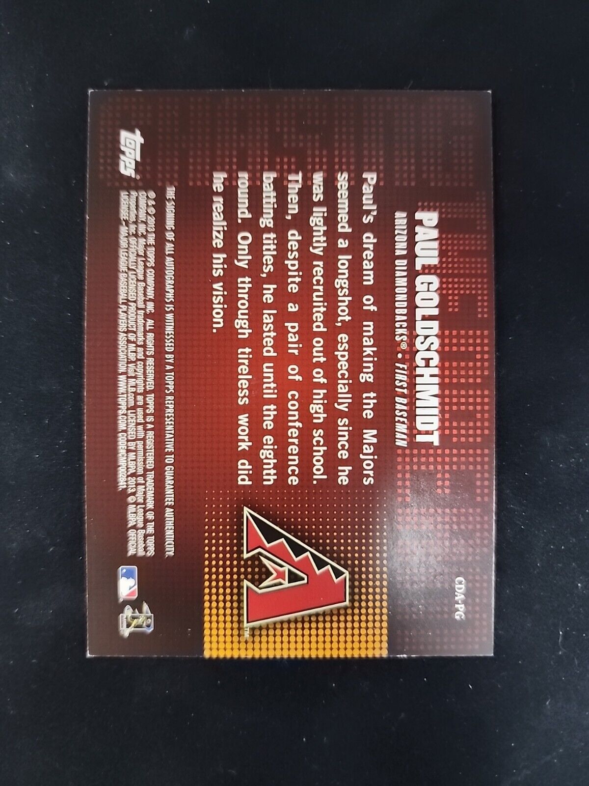 Paul Goldschmidt 2013 Topps Chasing The Dream Auto Autographed #CDA-PG Cardinals