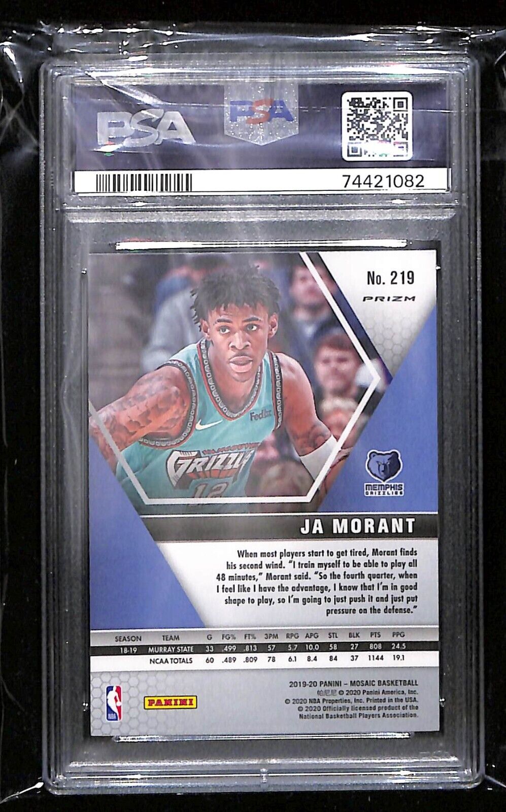 2019 Panini Mosaic #219 Ja Morant Silver Prizm PSA 8 NM-MT