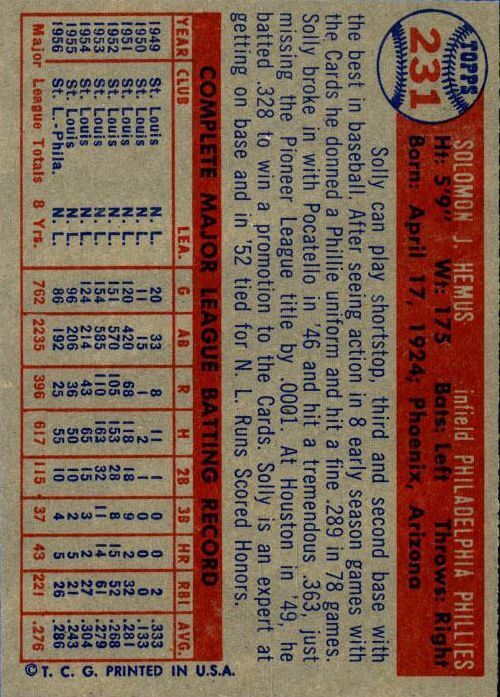 1957 Topps #231 Solly Hemus - NM