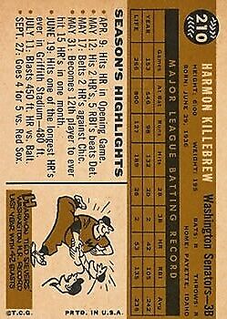 1960 Topps #210 Harmon Killebrew - Ex+