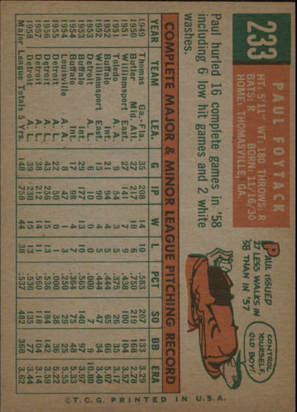 1959 Topps #233 Paul Foytack - NM