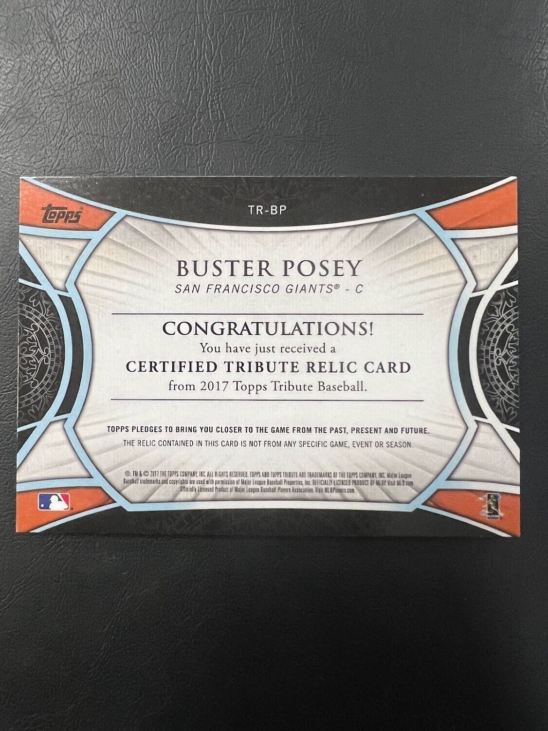 2017 Topps Tribute Buster Posey Certified Relic Green Game Used Jersey #81/99