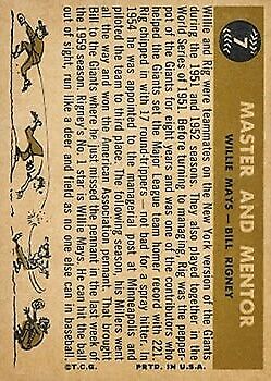 1960 Topps #7 Master and Mentor Willie Mays Bill Rigney MG - Ex+
