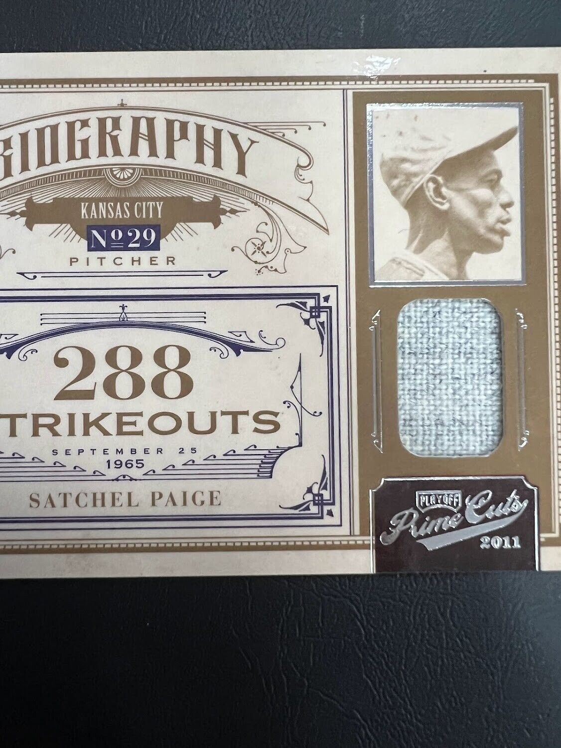 SATCHEL PAIGE GAME USED PATCH 2011 PLAYOFF PRIME CUTS GAME WORN JERSEY #D/49 J