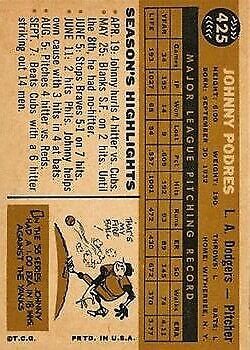 1960 Topps #425 Johnny Podres - Ex+