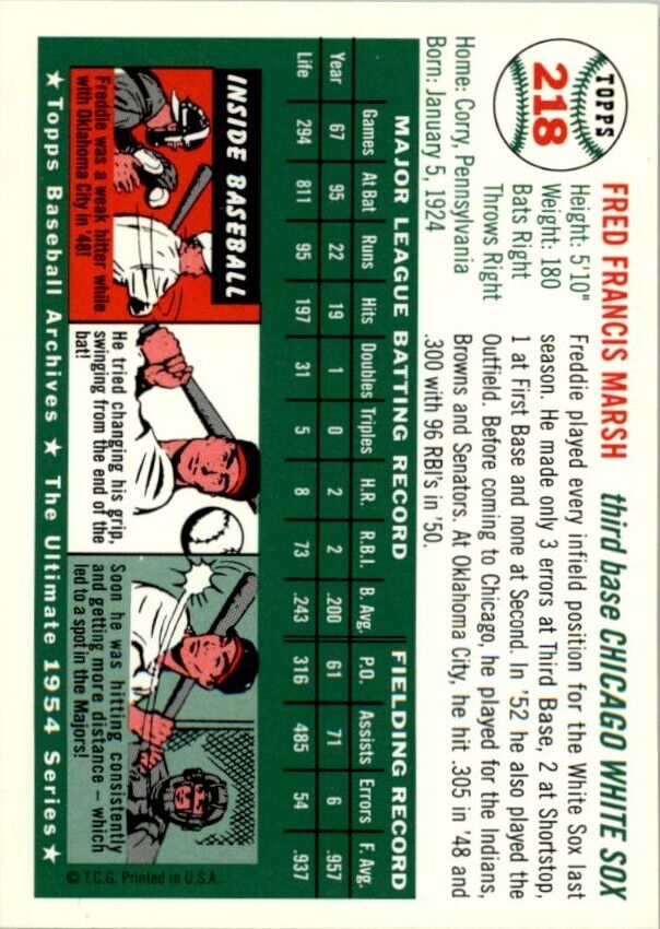 1954 Topps #218 Fred Marsh - NM