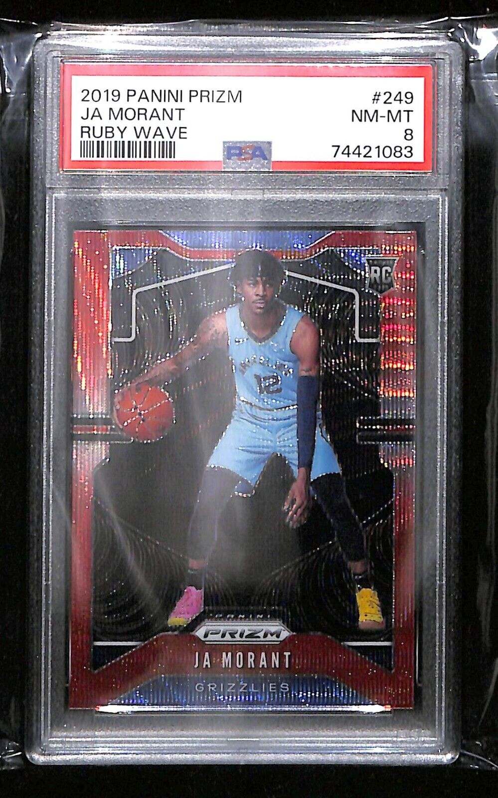 2019 Panini Prizm Ruby Wave Prizm #249 JA MORANT Grizzlies RC Rookie PSA 8