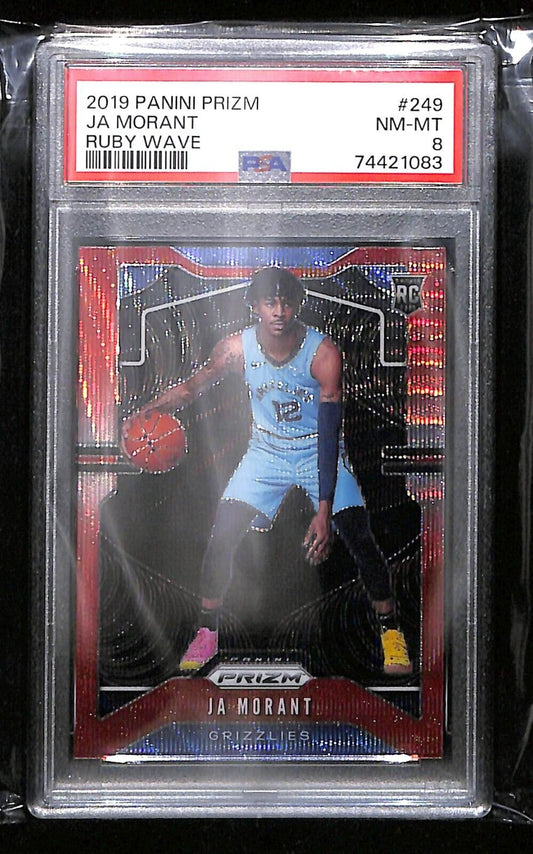 2019 Panini Prizm Ruby Wave Prizm #249 JA MORANT Grizzlies RC Rookie PSA 8