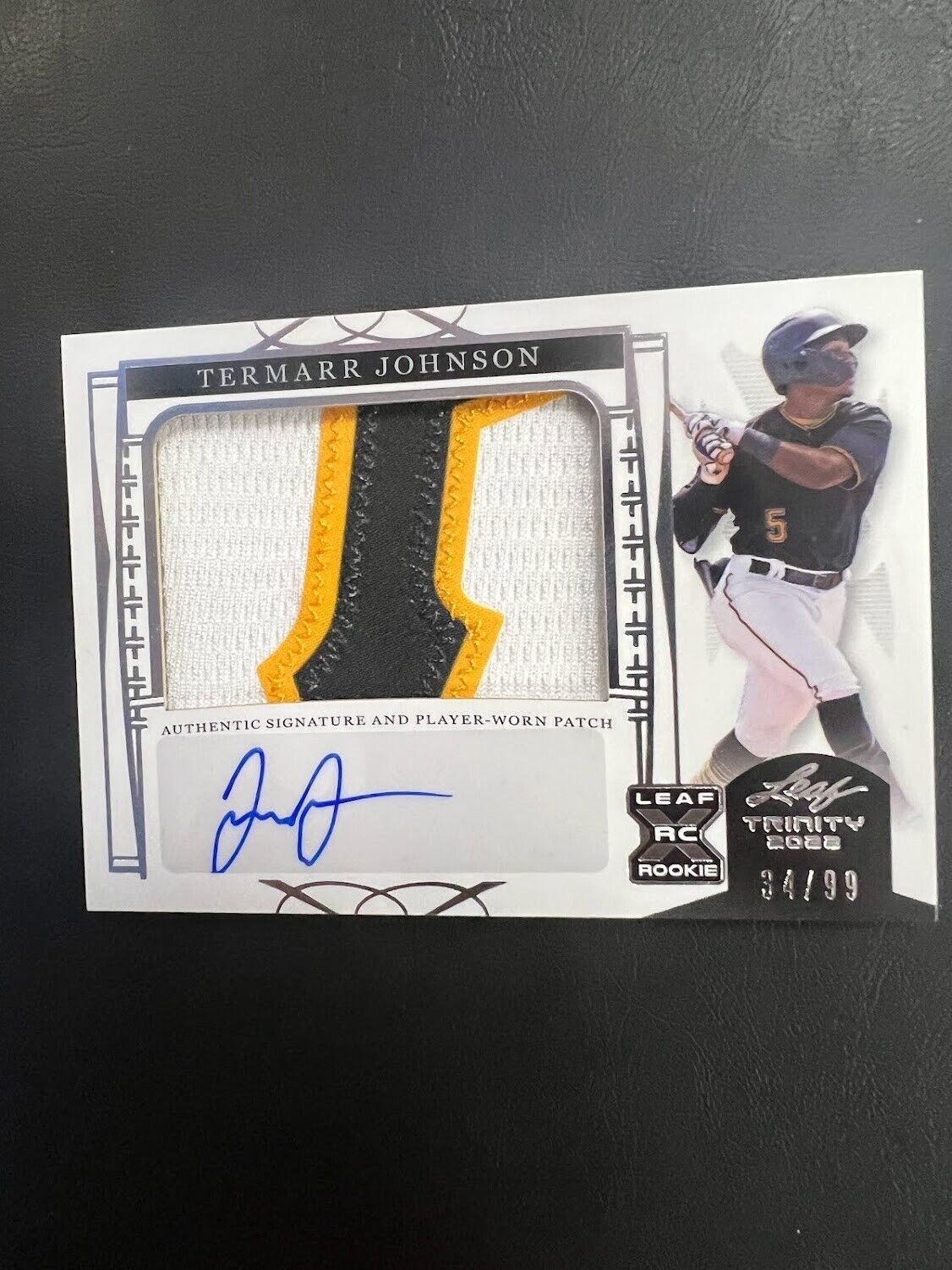 2022 Leaf Trinity Termarr Johnson Patch auto 34/99 Pirates 3 Color Patch J