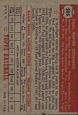 1952 Topps #305 Paul Richards MG - VG