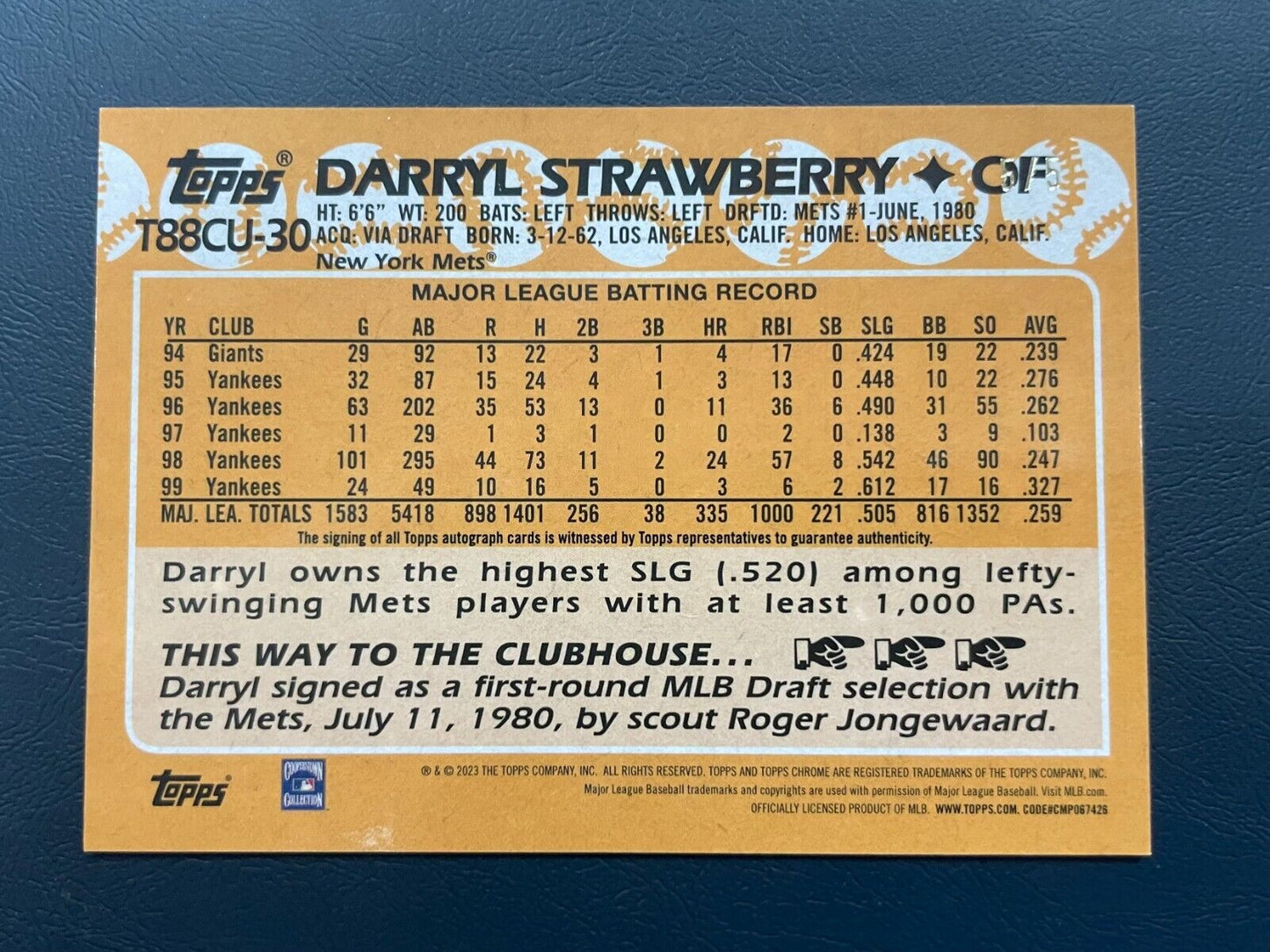 2023 Topps Chrome 35th Anniversary 1988 DARRYL STRAWBERRY Auto /5