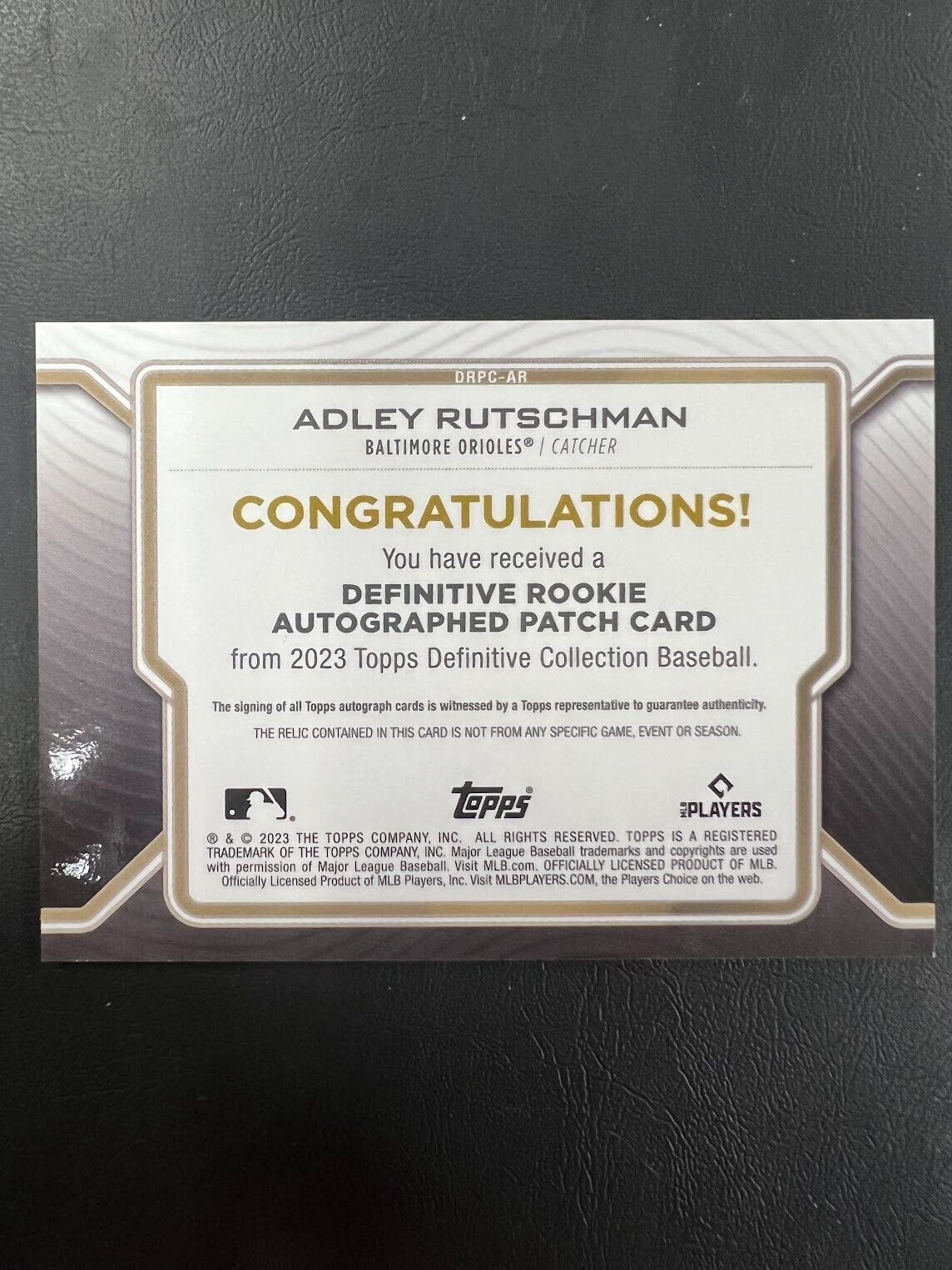 2023 Topps Definitive Rookie 3 color Patch Auto 09/15 Adly Rutschman J