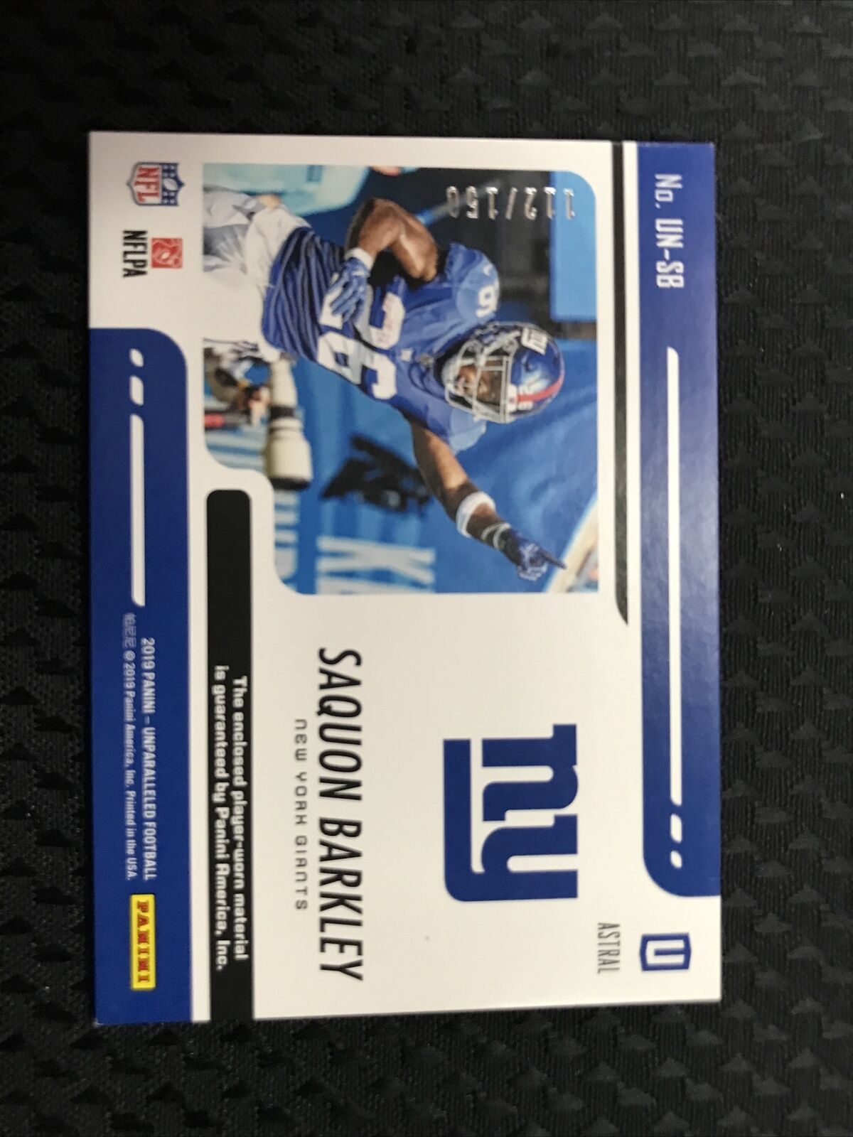 2019 Panini Unparalleled Undeniable Astral Jersey Patch SAQUON BARKLEY /150