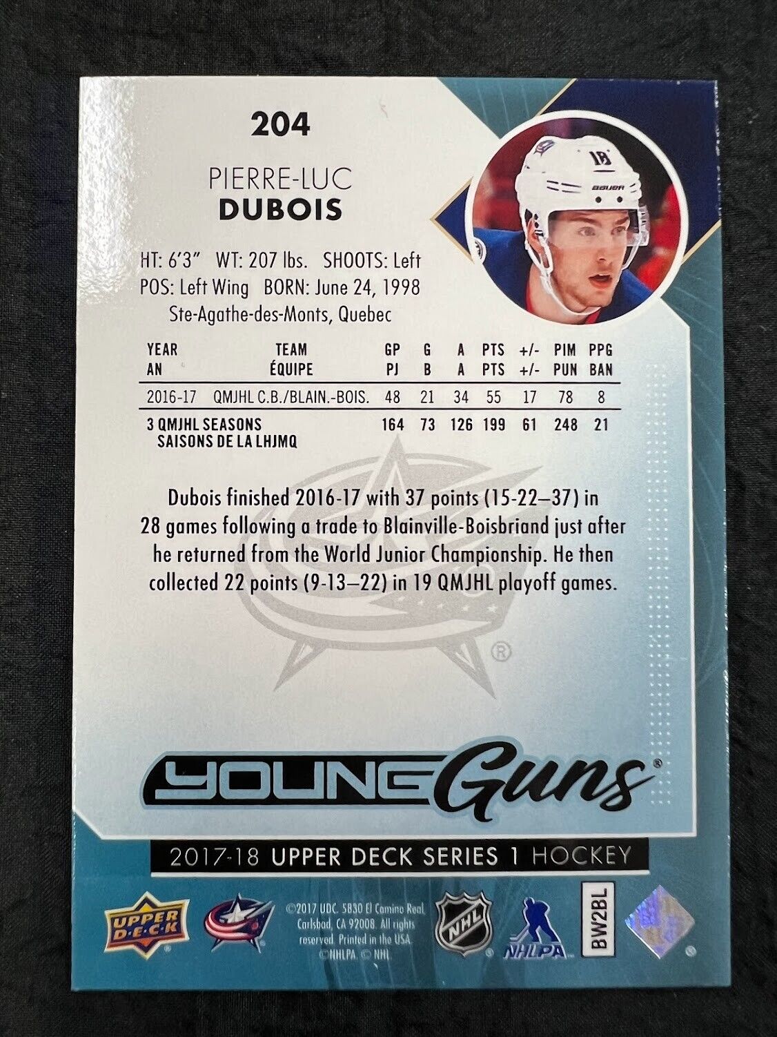 2017-18 Young Guns Pierre-Luc Dubois Rookie Columbus Blue Jackets #204 NM