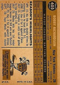 1960 Topps #405 Bobby Richardson - Ex+