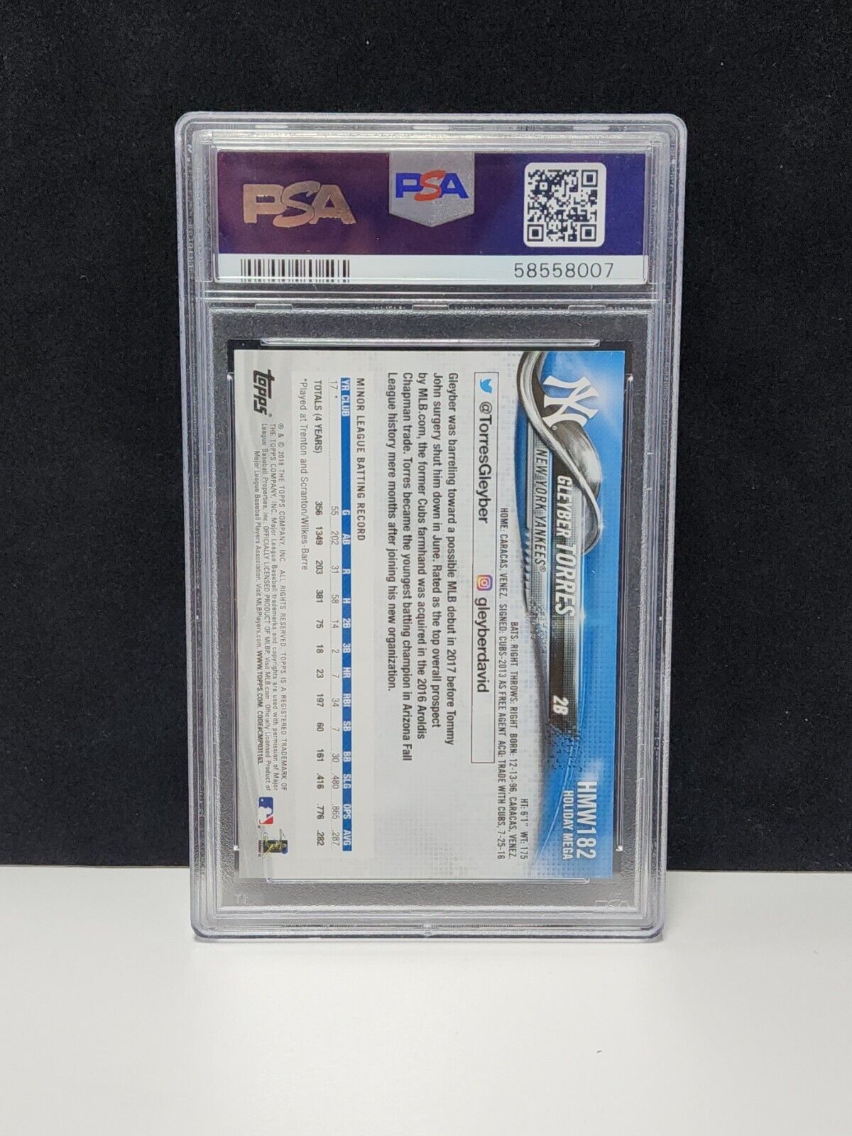 2018 Topps Holiday Metallic Snowflake Gleyber Torres Rookie RC #182 PSA 10