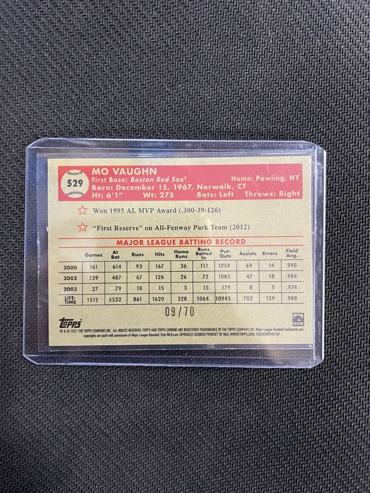 2021 Topps Chrome Platinum Anniversary Mo Vaughn Wave Refractor Auto /70 RedSox