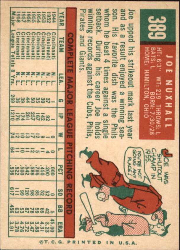 1959 Topps #389 Joe Nuxhall - NM