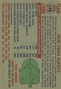1956 Topps #226 New York Giants - Vg+