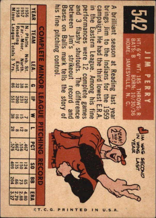 1959 Topps #542 Jim Perry RC - NM