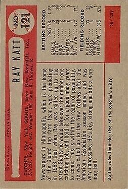 1954 Bowman #121 Ray Katt RC - NM