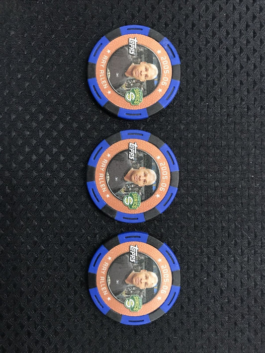 ALLEN IVERSON 2005-06 TOPPS NBA POKER CHIP BLUE VERSION 76ERS SIXER (x3)