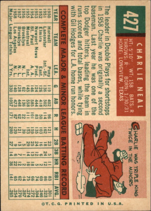 1959 Topps #427 Charlie Neal - NM