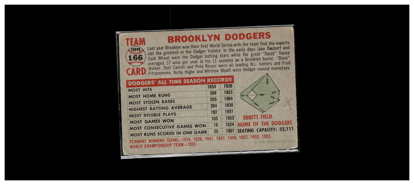 1956 Topps #166 Brooklyn Dodgers