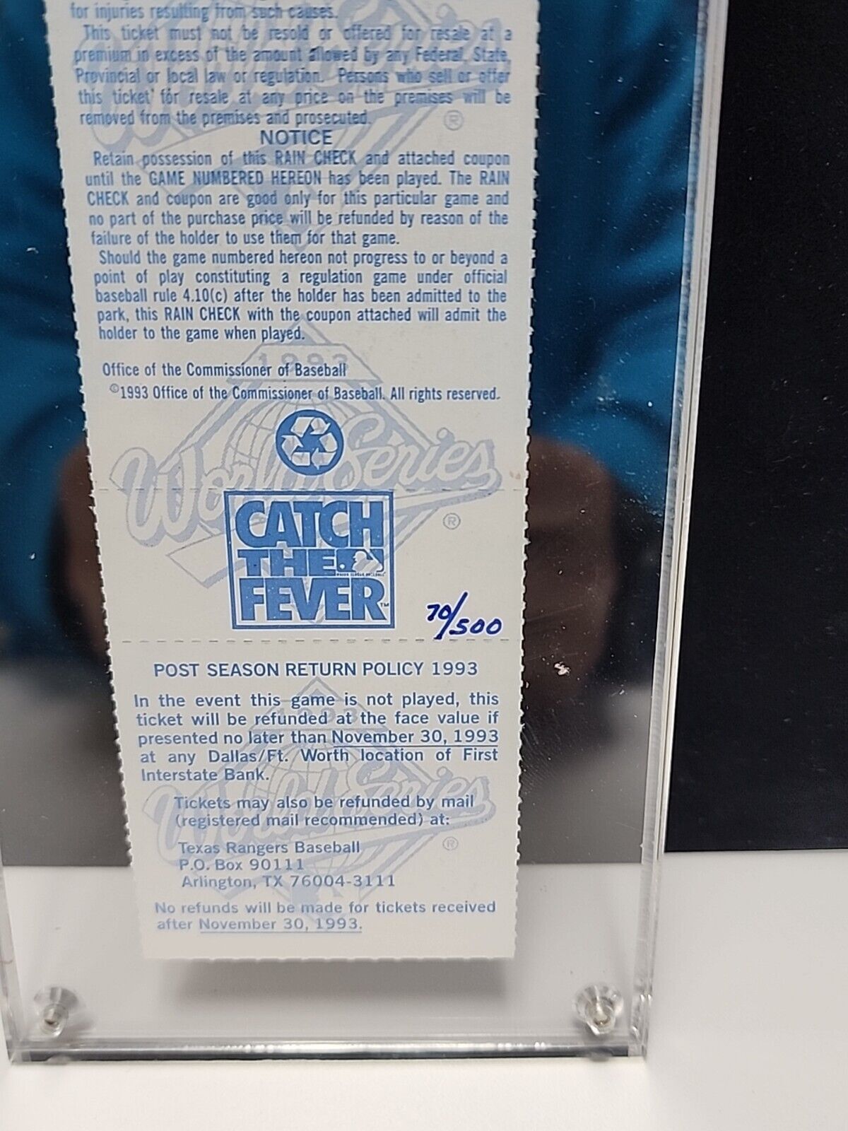 Nolan Ryan signed 1993 World Series phantom ticket /500 Retirement Year.!