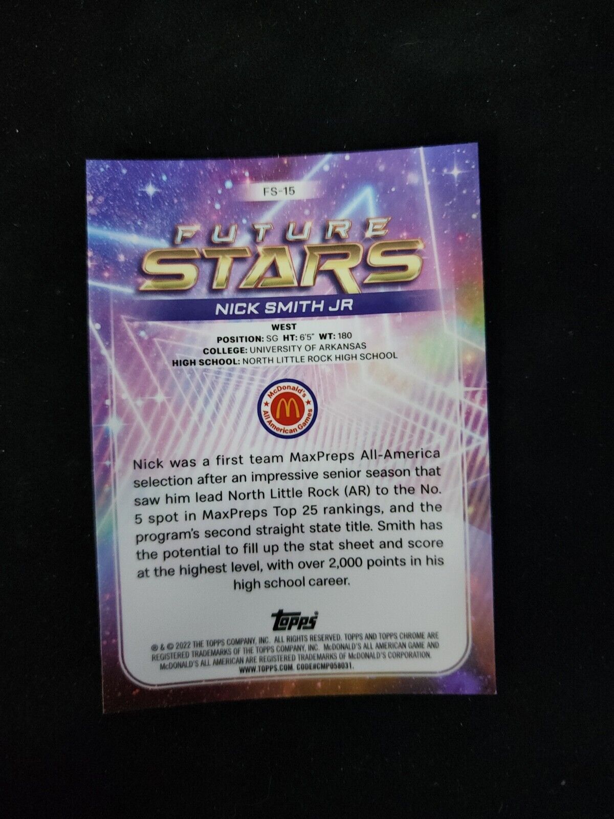 NICK SMITH JR 2022 TOPPS CHROME MCDONALDS ALL AMERICAN FUTURE STARS