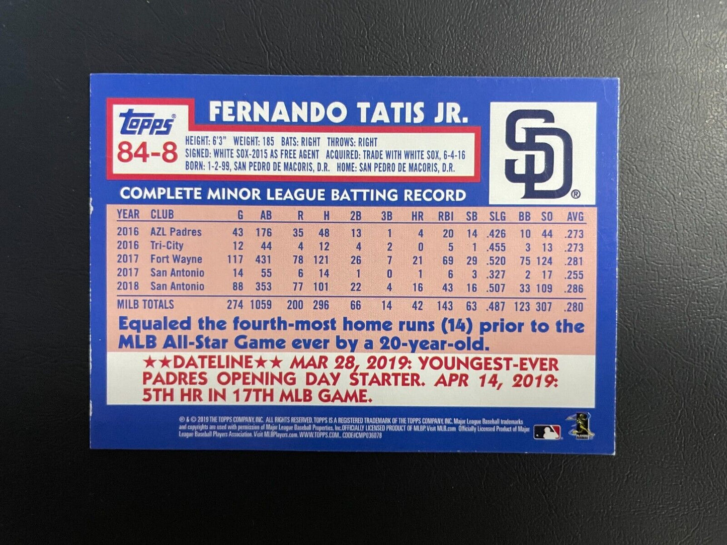 2019 Topps Update Series 1984 Topps Baseball #84-8 San Diego Padres (RC)