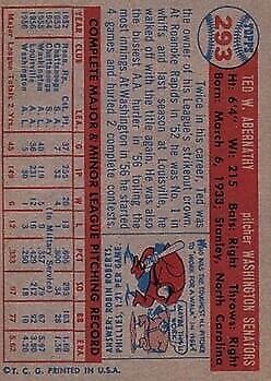 1957 Topps #293 Ted Abernathy RC - NM