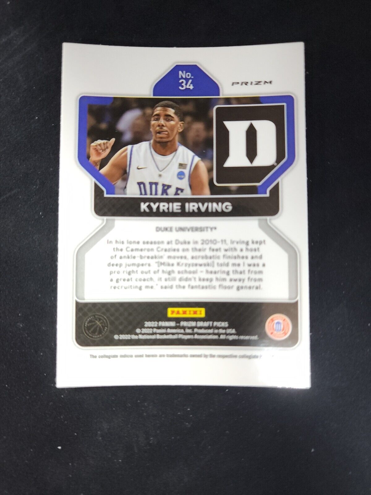 2022 Panini Prizm Draft Picks Kyrie Irving Silver Prizm #34 Duke