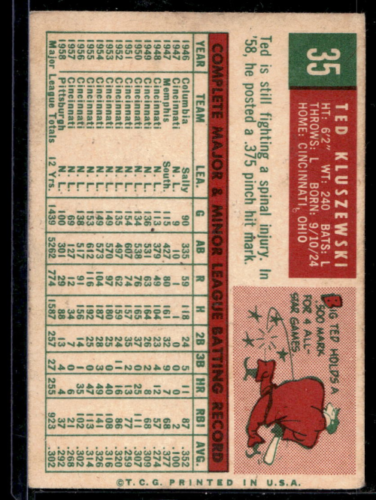 1959 Topps #35 Ted Kluszewski - NM