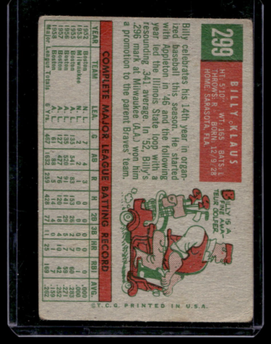 1959 Topps #299 Billy Klaus - NM