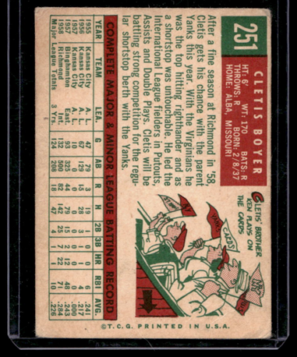 1959 Topps #251 Clete Boyer - NM