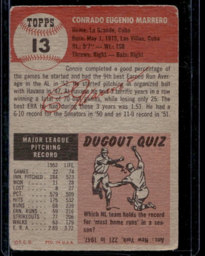 1953 Topps #13 Conrado Marrero DP - G-VG