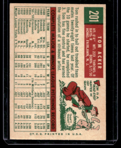 1959 Topps #201 Tom Acker - NM